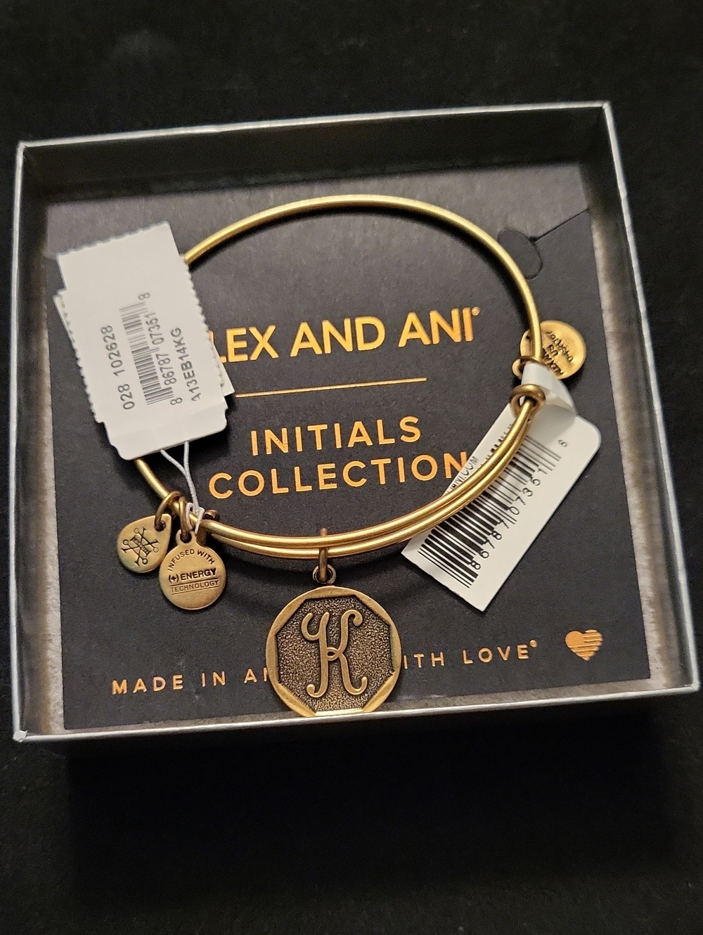 Alex and Ani Gold Initial K Expandable Bangle Bracelet NWT